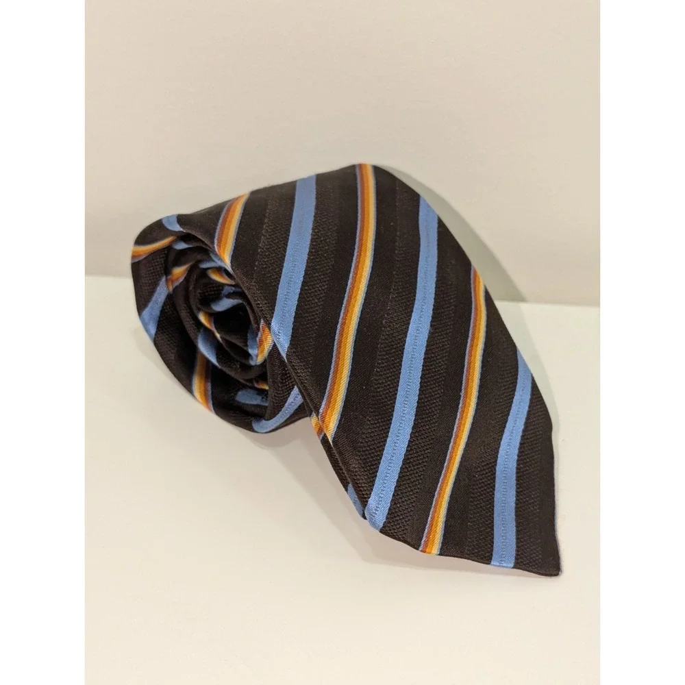 Geoff Nicholson Modern Silk Neck Tie Italy Made Striped Brown/Blue Men